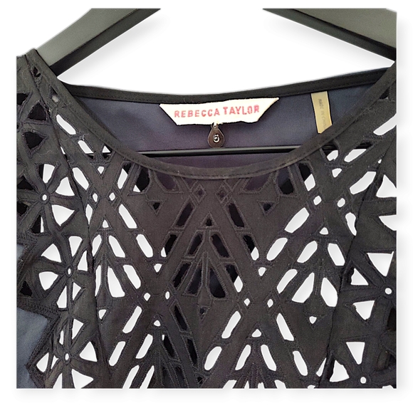 Rebecca Taylor Multicolored Flutter Sleeve Blouse Short Sleeve Womens Size 6 - Picture 2 of 13